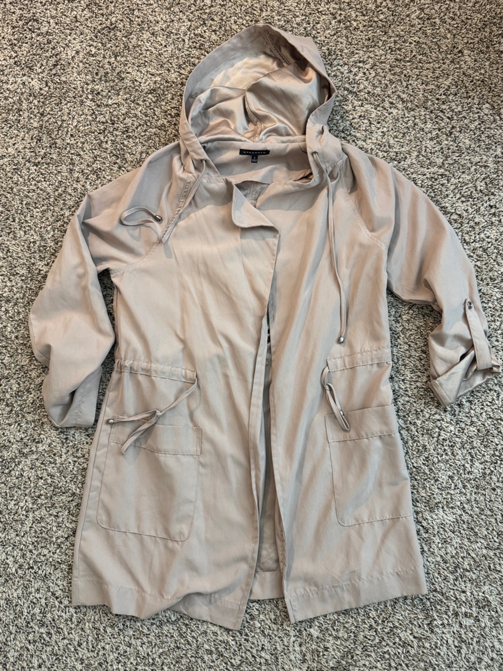 Staccato Light Taupe Hooded Trench Coat